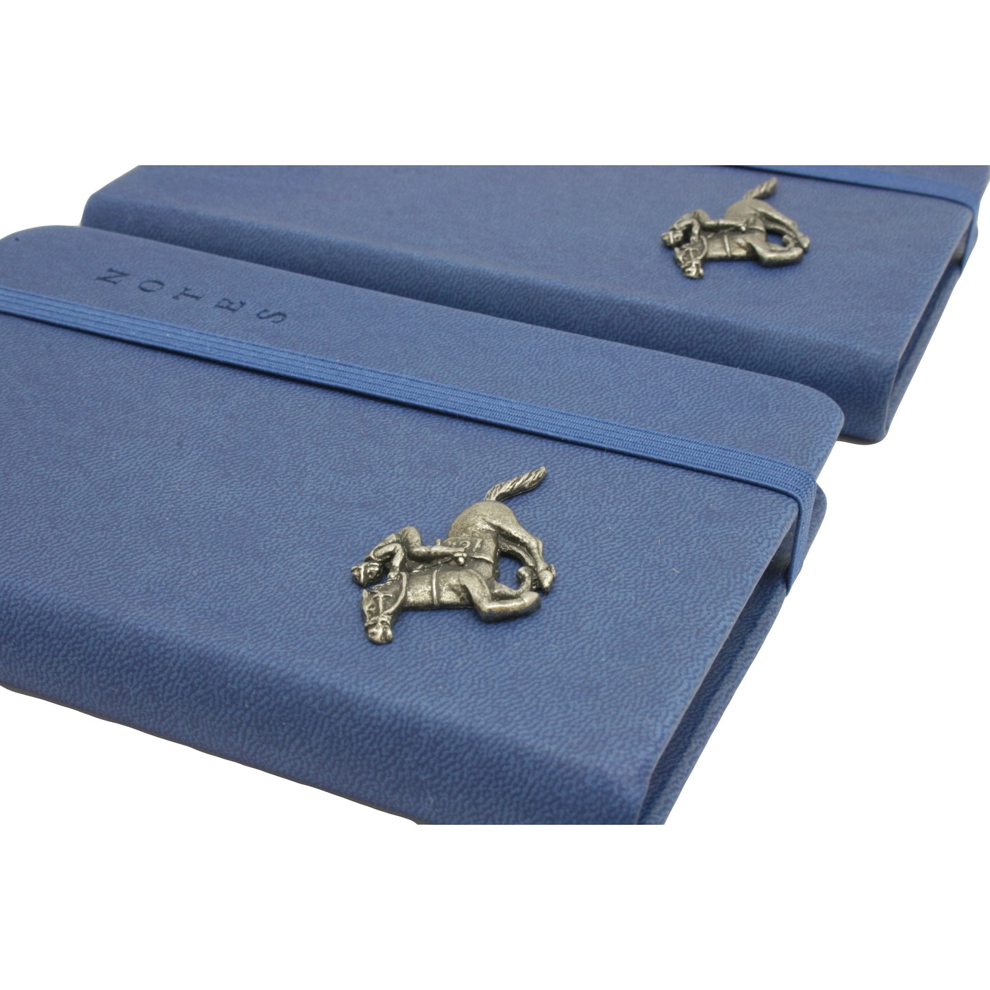 Two A6 Notebooks In Blue With Pewter Horse Racing Motif